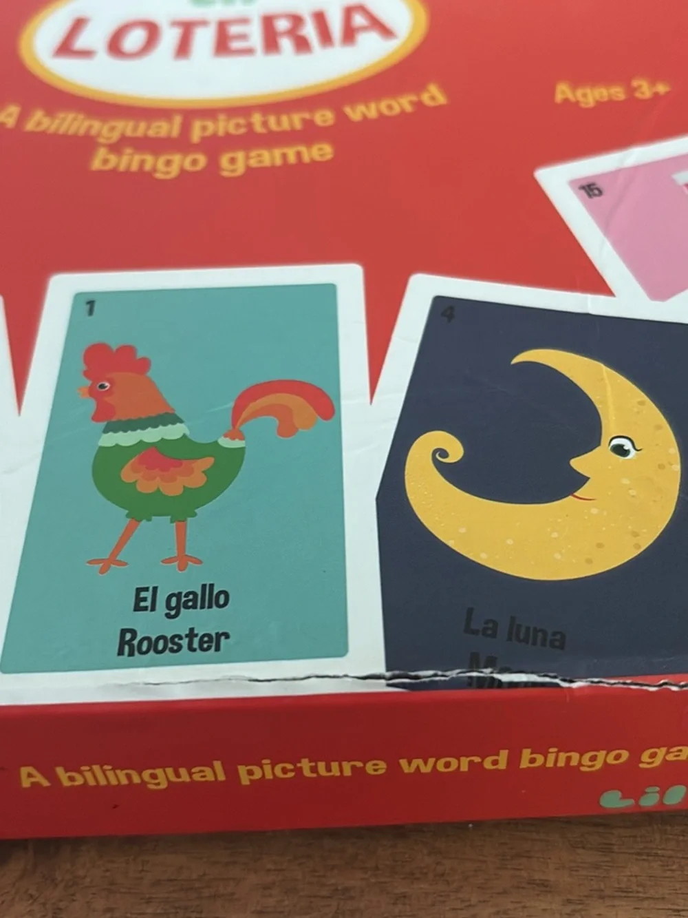 Lil' Loteria Bilingual Picture Word Bingo Game - Red